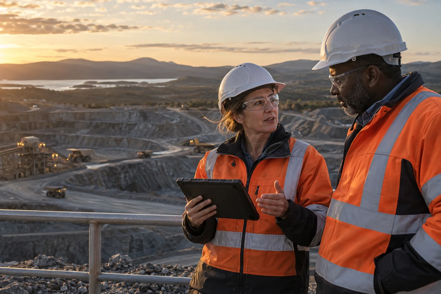 Two minerals professionals reviewing operations together